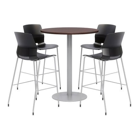 Kfi KFI 36" Round Bistro Table & 4 Barstool Set, Espresso Table With Black Stools OLTFL36RD-B1922-SL-41-7933K-4-OL2700BR-